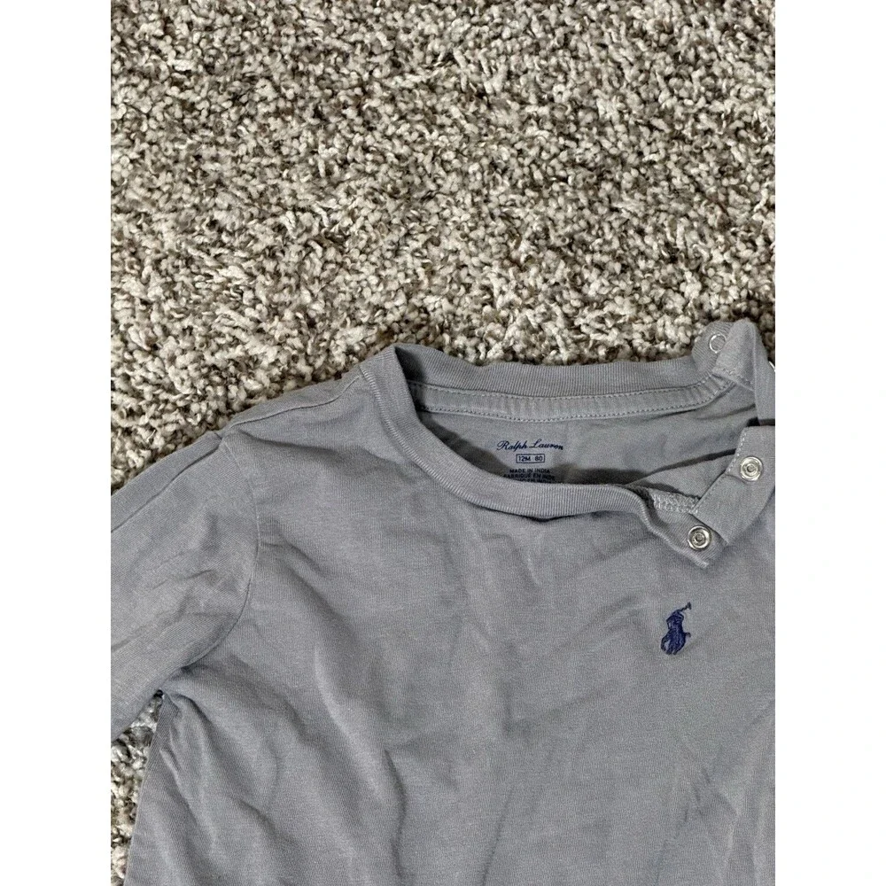 Ralph Lauren Baby Shirt 12M Gray Long Sleeve Polo Logo Excellent Condition